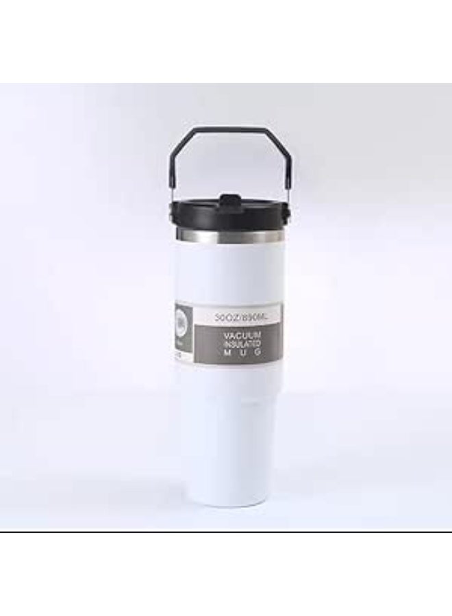 UShop U-Shop Thermal Mug with Handle ✔ Leakproof and Insulated Straw, 30 oz Capacity - Double Wall Stainless Steel Mug for Hot and Cold Drinks, 900ml Travel Water Bottle - Image 1